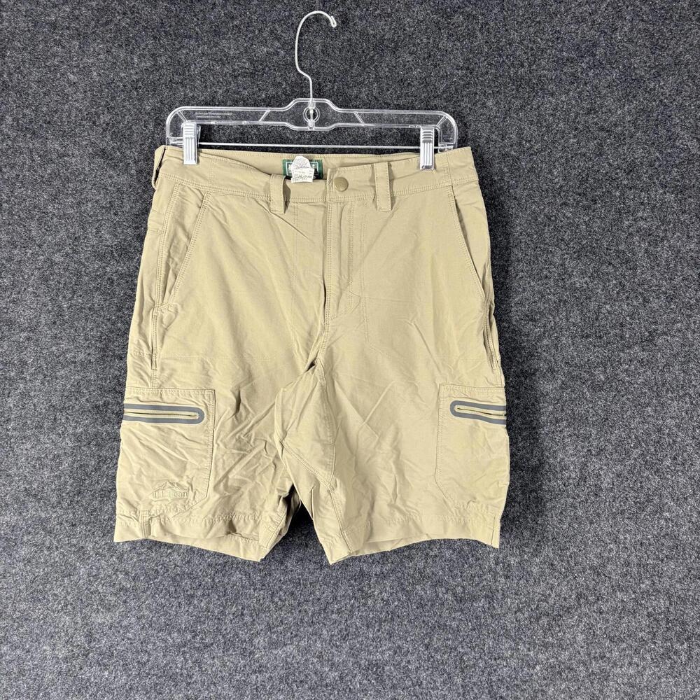 L.L. Bean Shorts Men 30 Beige Mid Rise Bermuda Pockets Flat Front Regular Fit